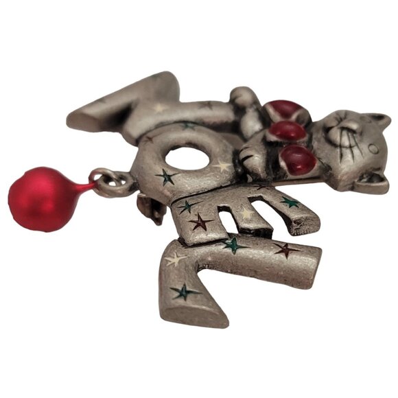 Attwood & Sawyer Vintage Cat Noel Red Jingle Bell Dangle Brooch Pin, Signed E871 - Picture 2 of 7